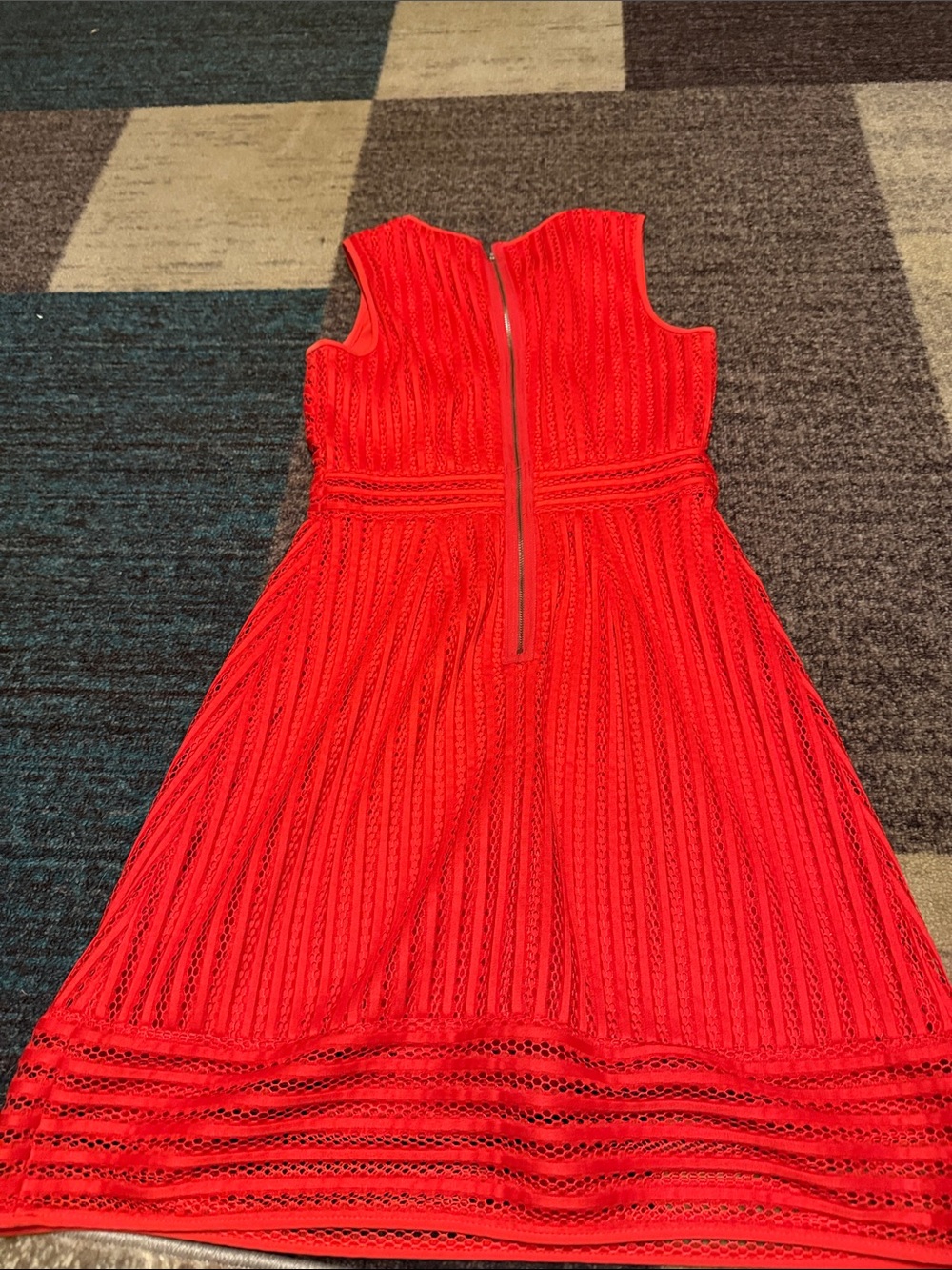 J. Crew Red Sleeveless Lace A-Line Midi Dress - Picture 7 of 8